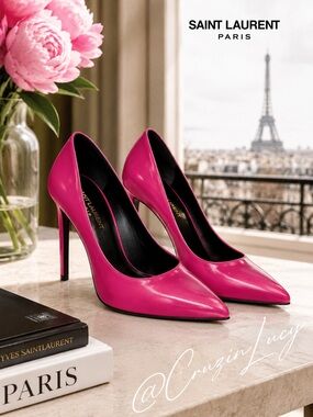 Saint Laurent Paris Shiny Leather Paris Pumps 105mm | Fuchsia Pink | EU 36 | Box